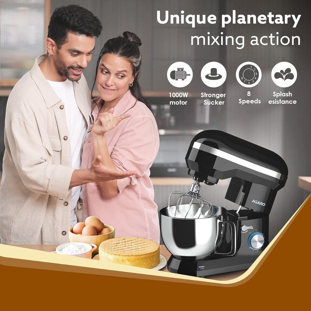 AGARO Royal Stand Mixer 1000W with 5L Bowl | 8 Speed Settings & Durable Attachments