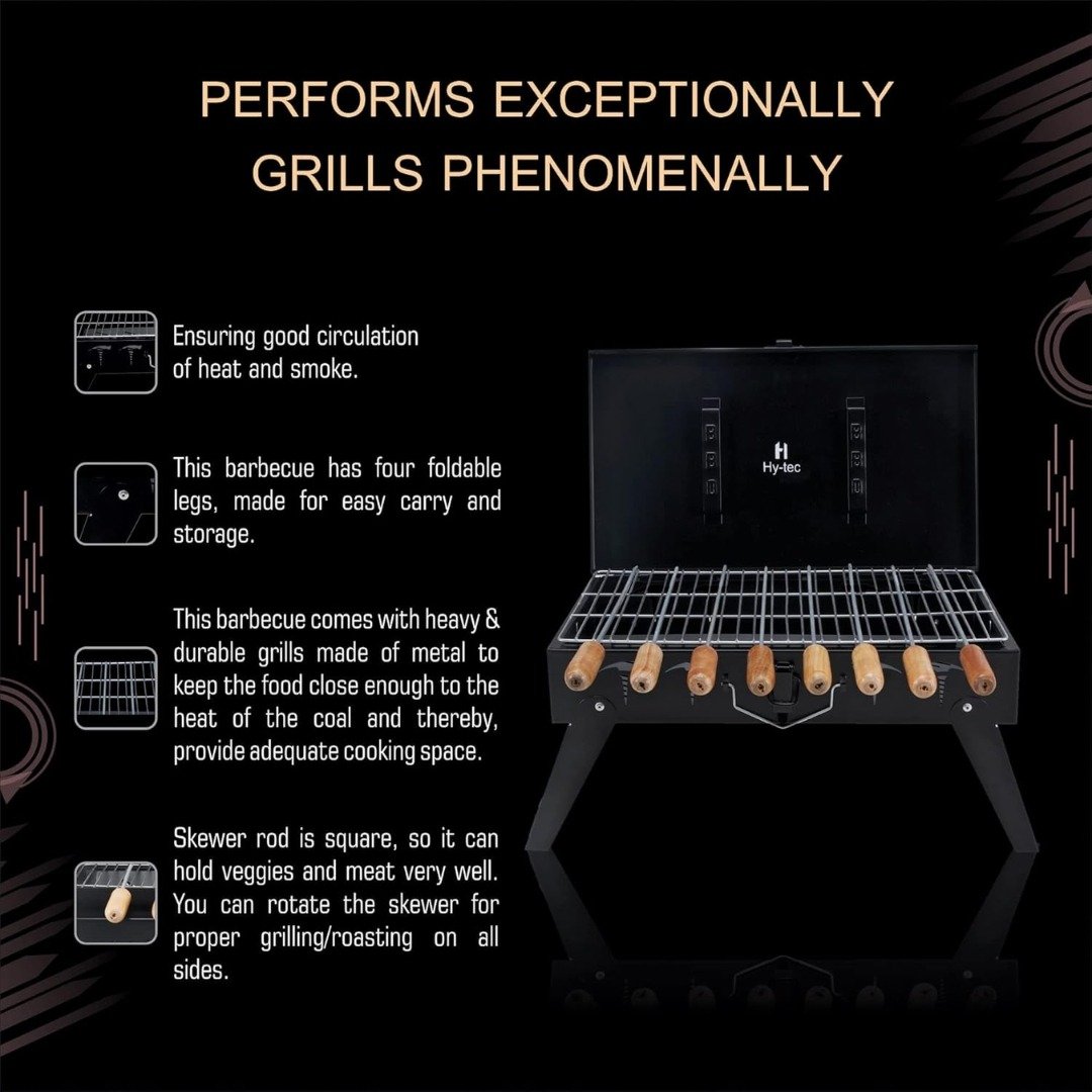 H Hy-tec Traveler Foldable Charcoal Barbeque Grill | Portable & Durable Outdoor BBQ 7 Charcoal barbeque grill