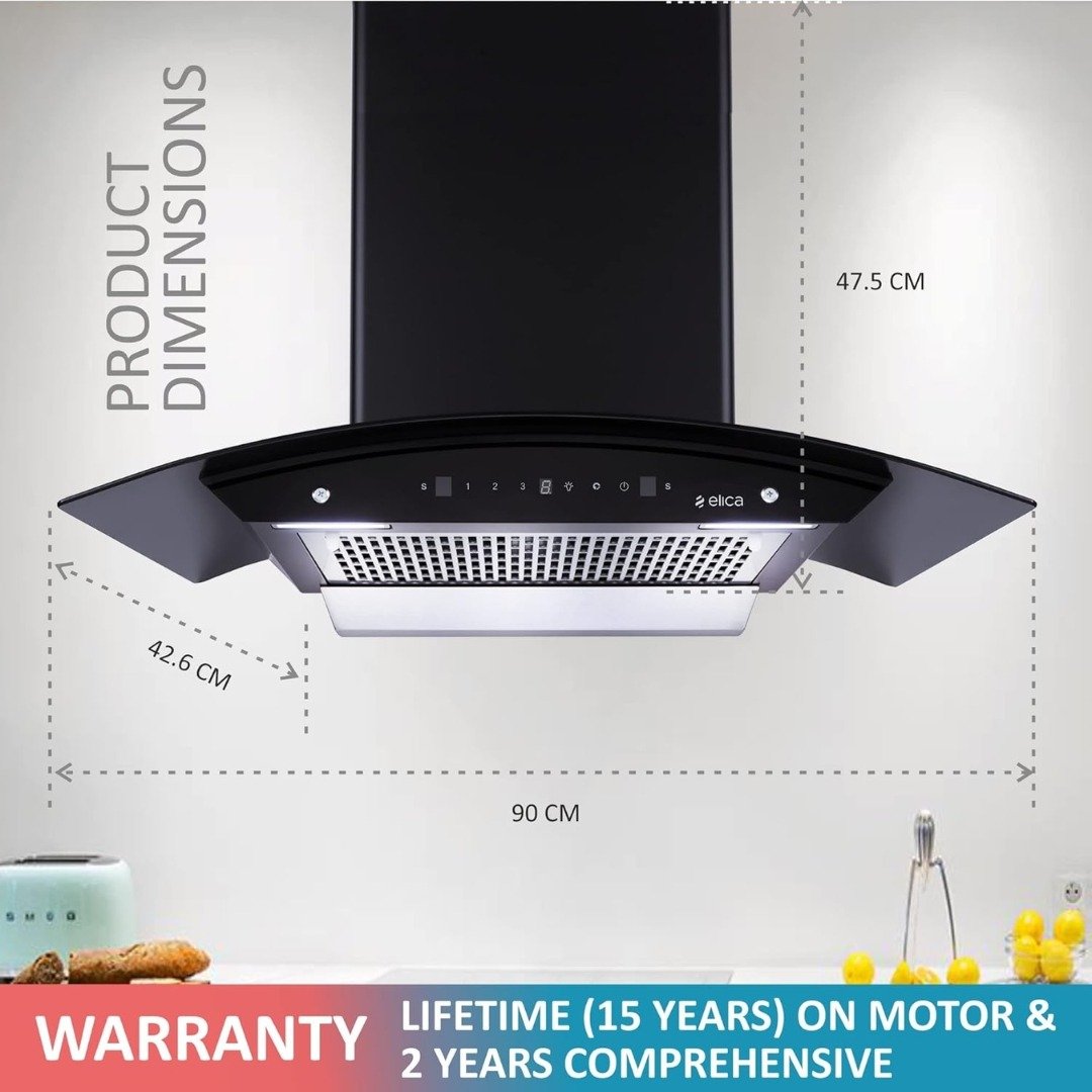 Elica WDFL 906 HAC NERO Kitchen Chimney | Powerful Suction & Auto-Clean