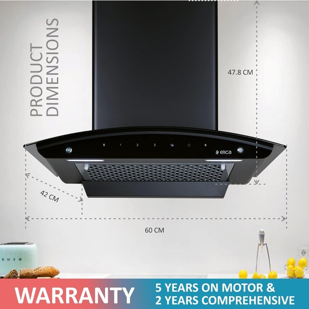Elica 600 SLIM HAC NERO Kitchen Chimney | Compact, Powerful & Auto-Clean