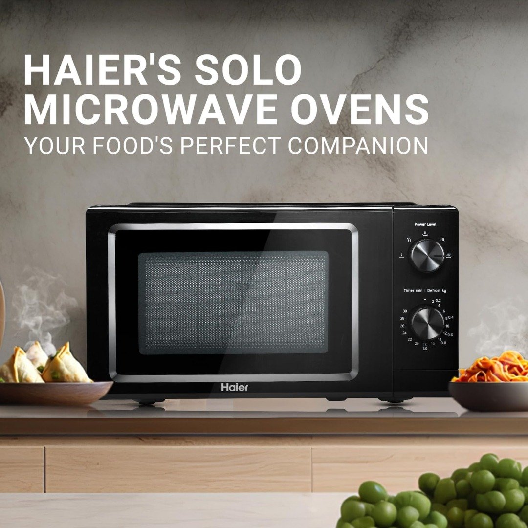 "Haier 19L Solo Microwave Oven with Inverter Technology – Compact, Efficient & Versatile Cooking"