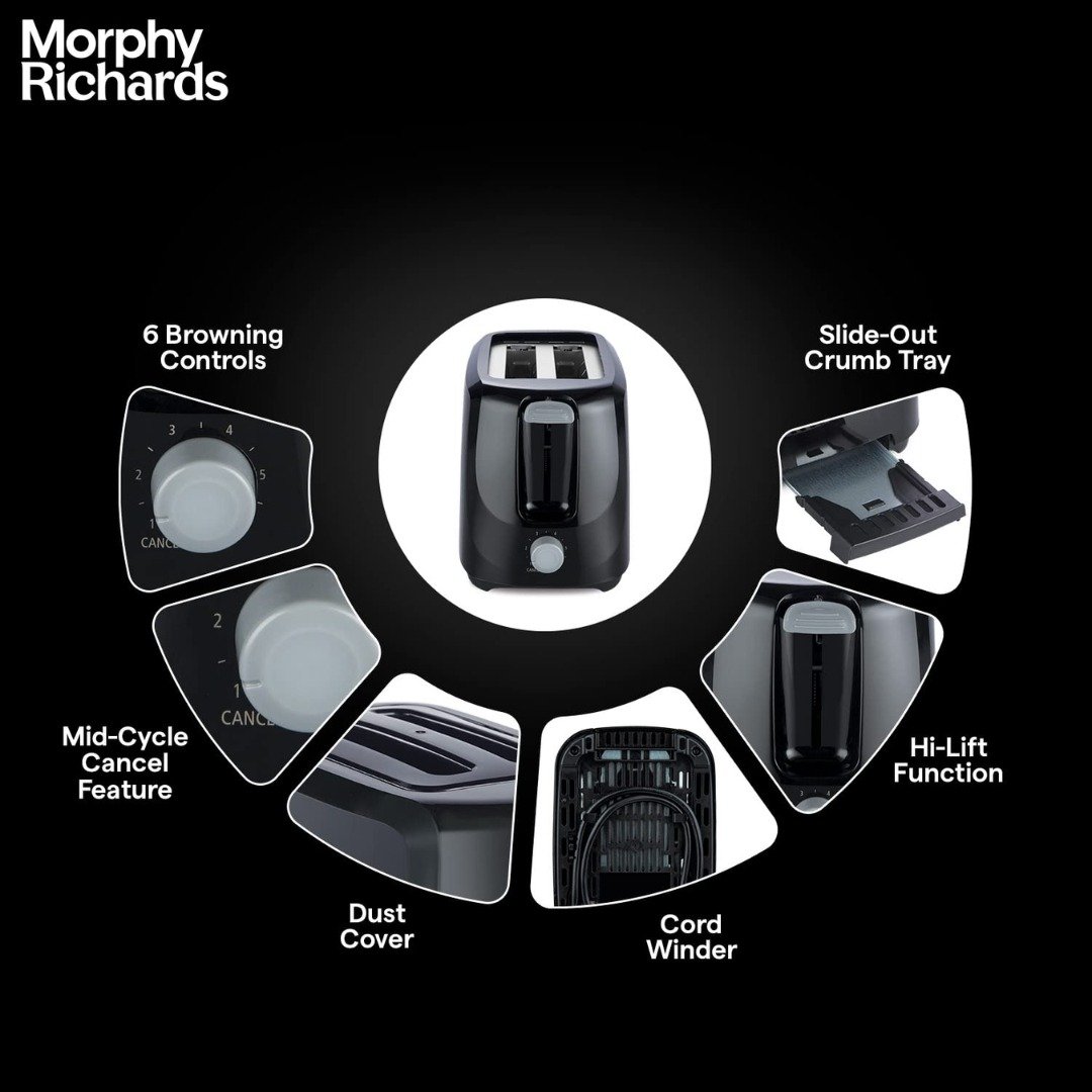 Morphy Richards AT-200 2-Slice Pop-Up Toaster | Adjustable Browning & Fast Toasting 8 Morphy Richards 2-Slice Toaster