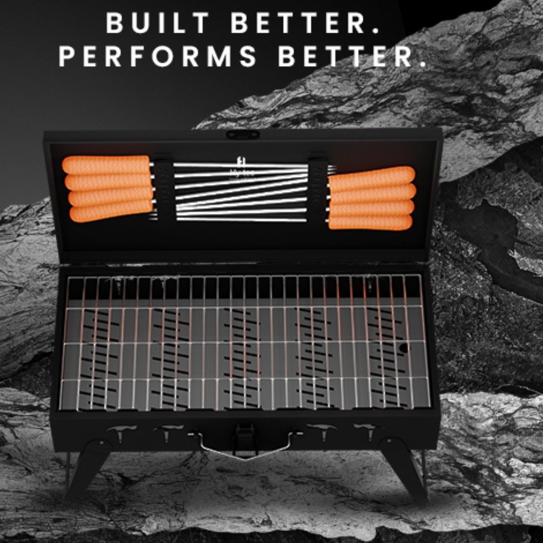 H Hy-tec Traveler Foldable Charcoal Barbeque Grill | Portable & Durable Outdoor BBQ 11 Charcoal barbeque grill